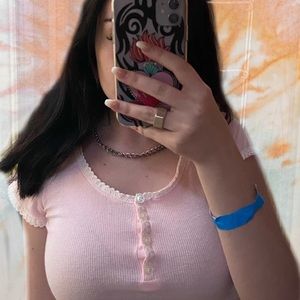 Lace Trim Baby Pink Top💖